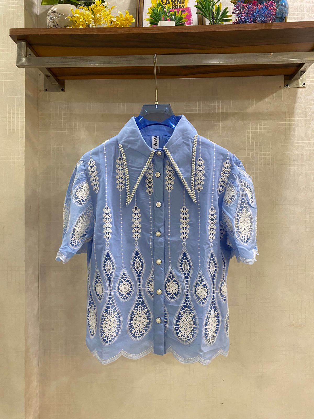 Beautiful Cutwork Crochet Pearl Shirt FT693