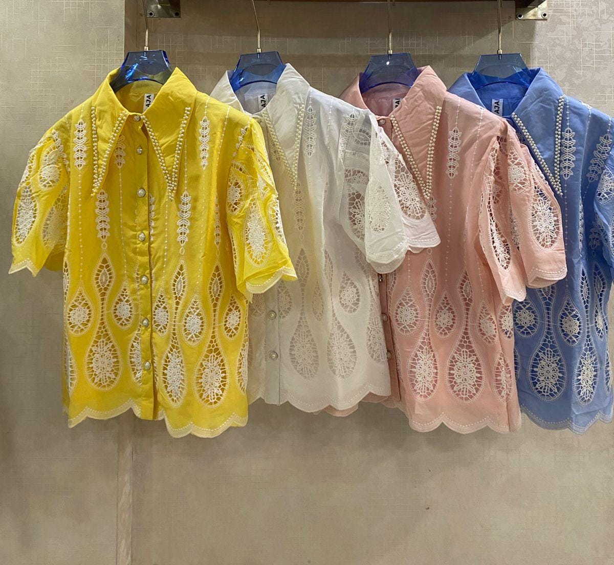 Beautiful Cutwork Crochet Pearl Shirt FT693