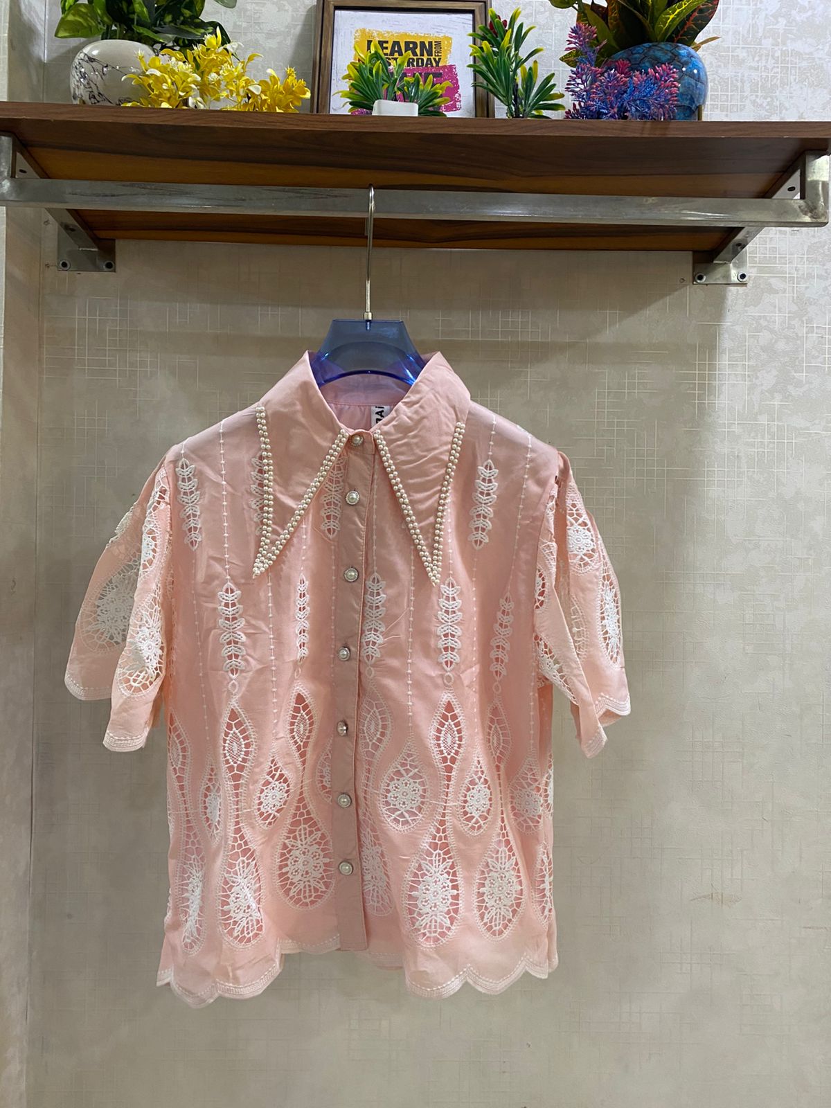 Beautiful Cutwork Crochet Pearl Shirt FT693