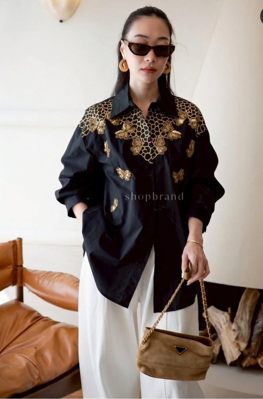 Metallic Work Butterfly Embellished Shirt FT710