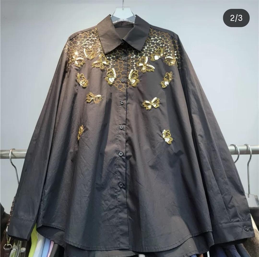 Metallic Work Butterfly Embellished Shirt FT710