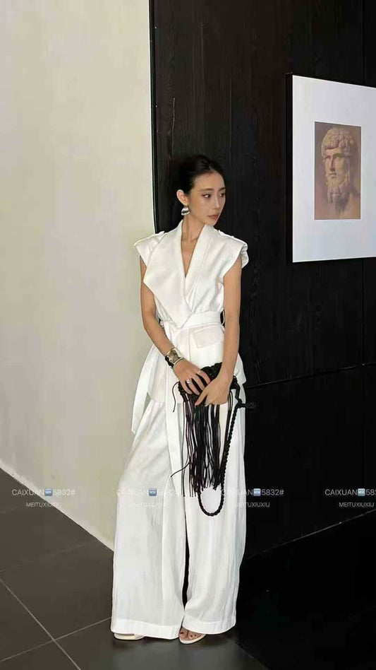 Asymmetric Sleeveless Blazer With Wide-Leg Trousers  FT712