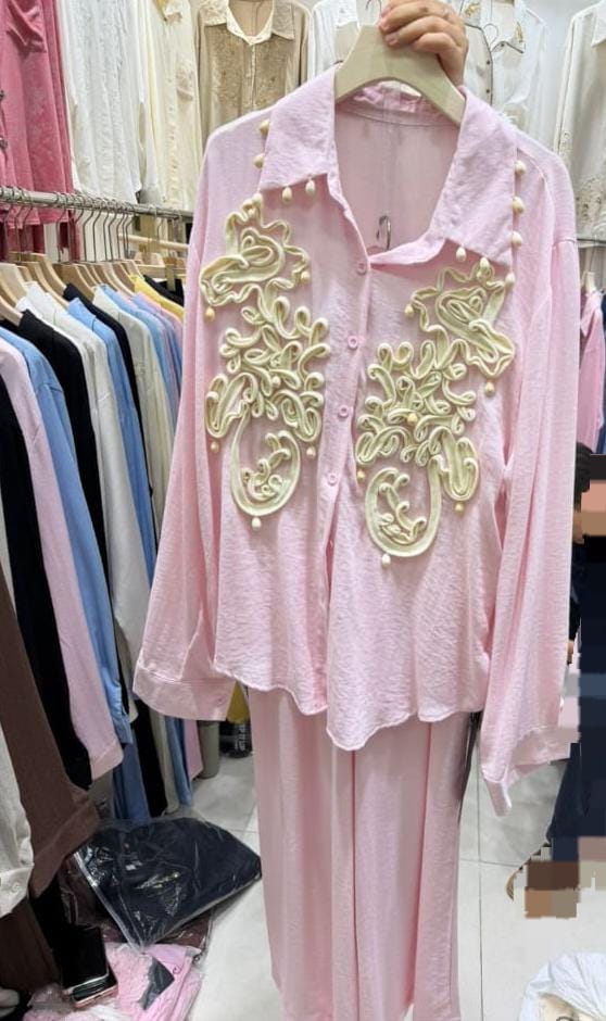 Luxury Shells And 3D Embroidered Co-Ord Set FT871
