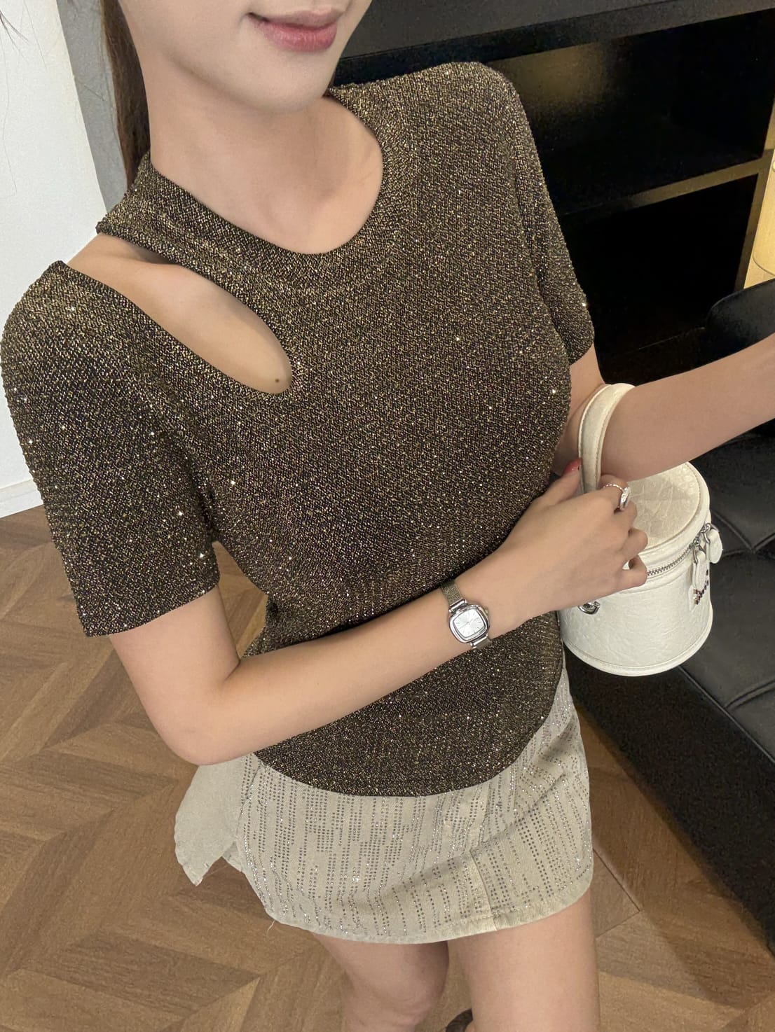 Beautiful Shimmery Top With Cut Work FT867