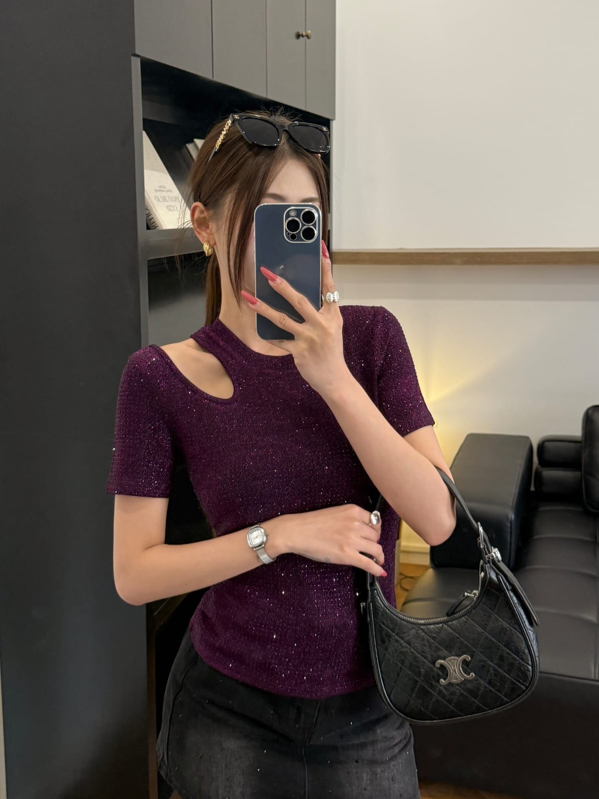 Beautiful Shimmery Top With Cut Work FT867