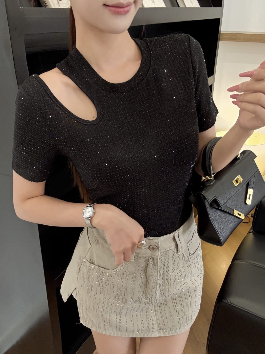 Beautiful Shimmery Top With Cut Work FT867