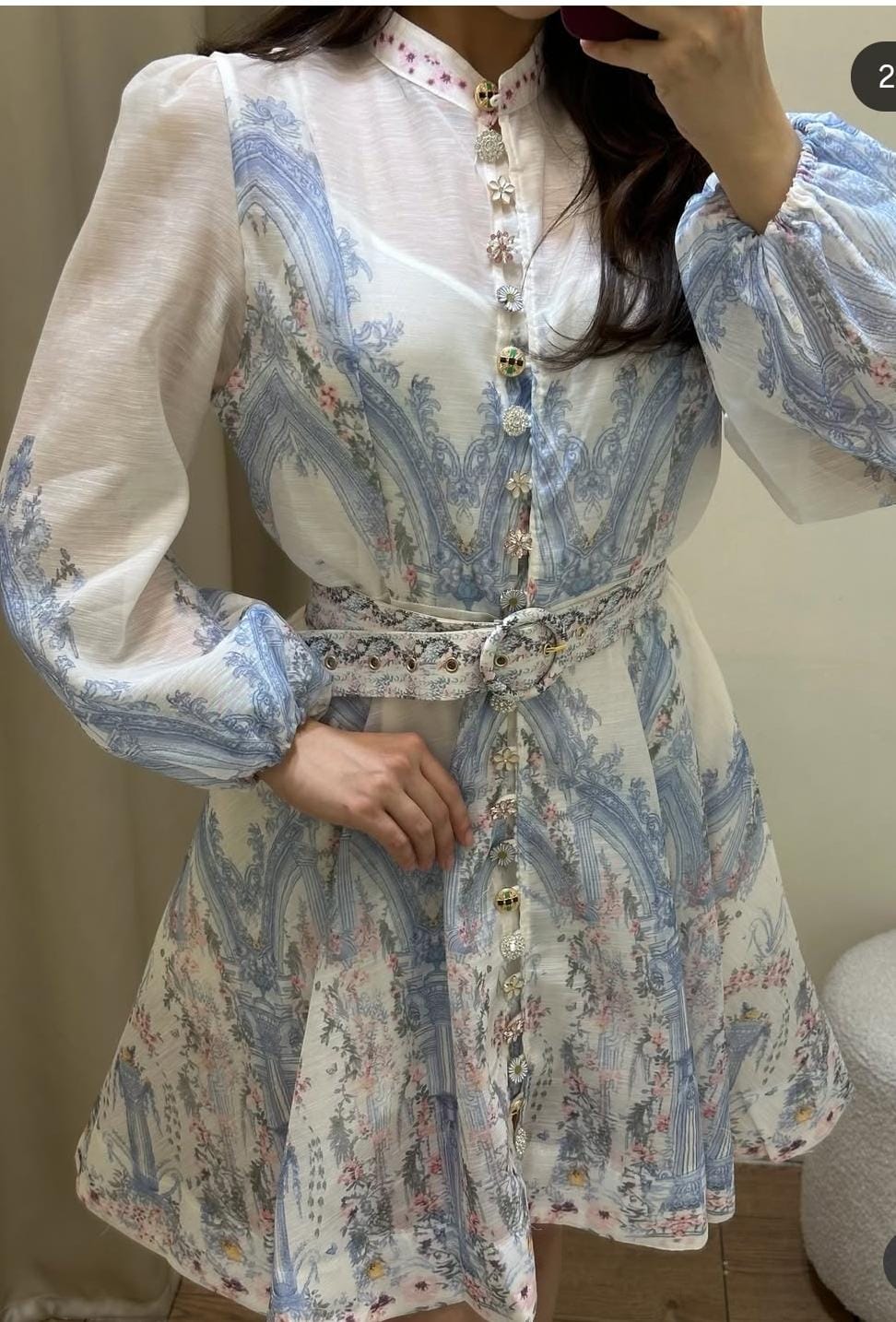 Beautiful Pattern Print Mini Dress With Belt  FT728