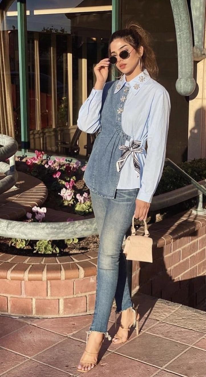 Side Knot Denim Luxe Embellished Shirt FT732