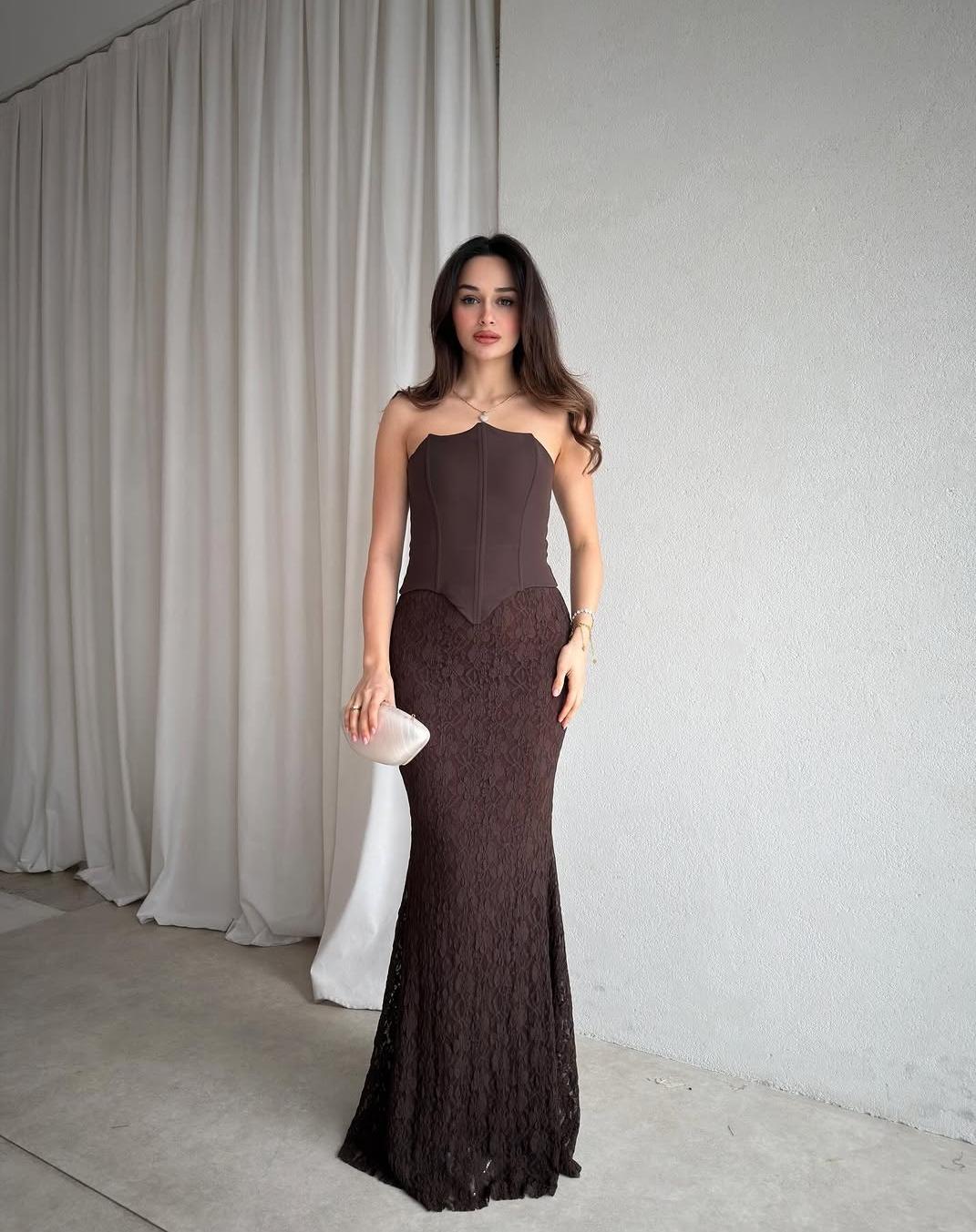 Lace Detailed Corset Attached Long Dress FT750