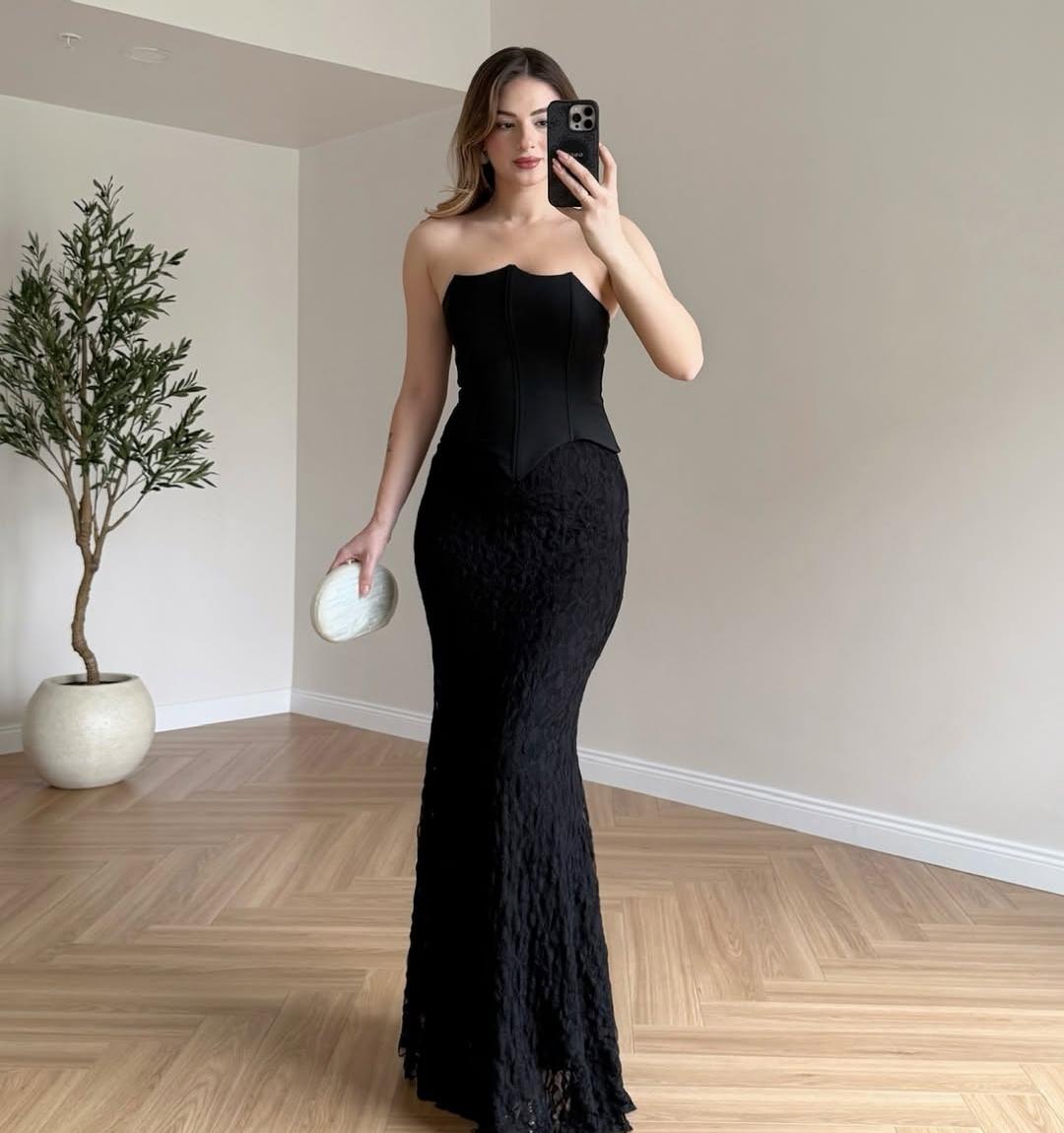 Lace Detailed Corset Attached Long Dress FT750