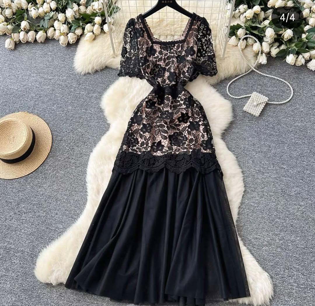 Square Neck Lace Dress FT748