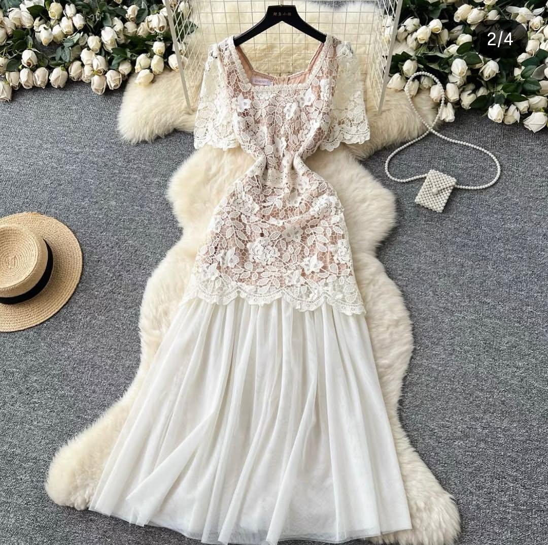 Square Neck Lace Dress FT748