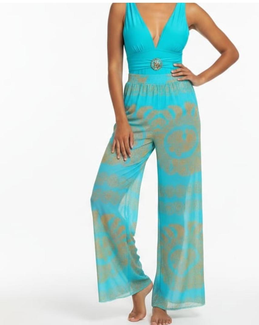 V - Neck Bodysuit With Printed Pants FT742