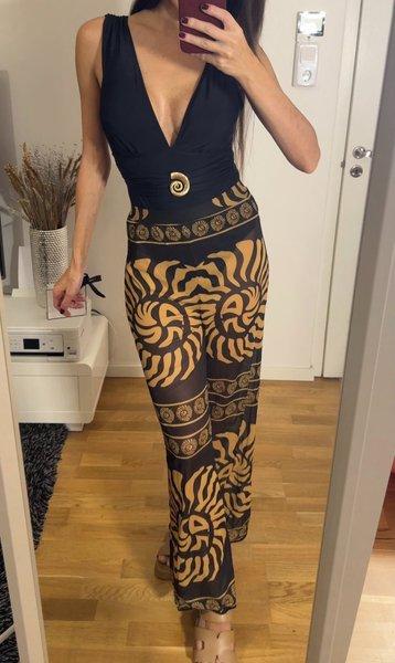 V - Neck Bodysuit With Printed Pants FT742