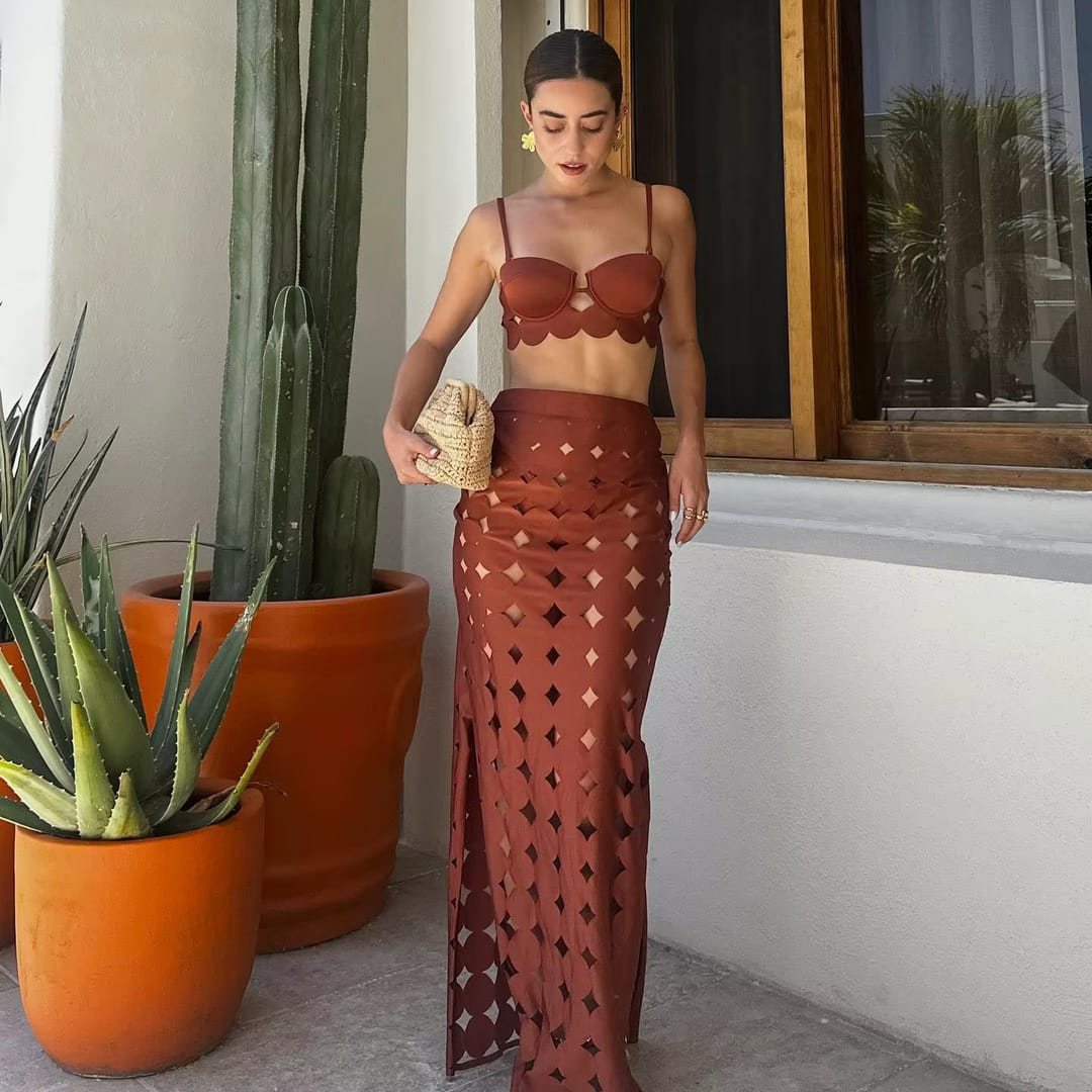 Rosie Laser Cut Resort Wear Set FT751