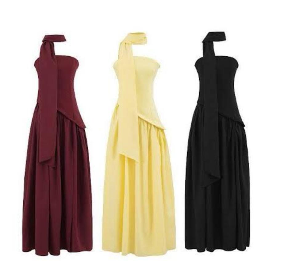 Asymmetrical Maxi Dress With Scarf With Back Adjustable FT754