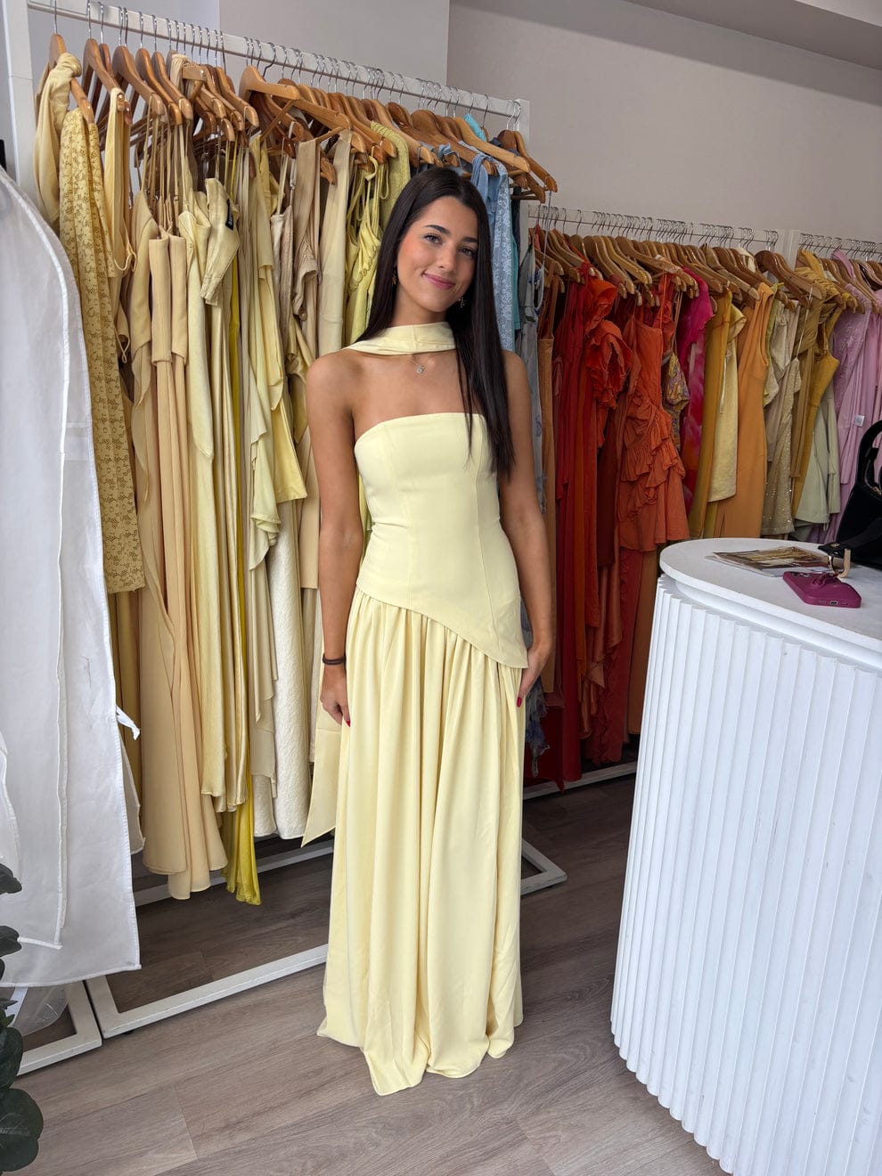 Asymmetrical Maxi Dress With Scarf With Back Adjustable FT754