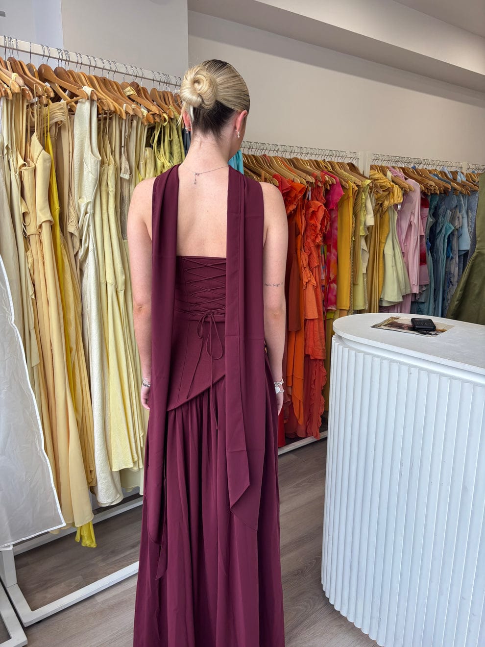 Asymmetrical Maxi Dress With Scarf With Back Adjustable FT754