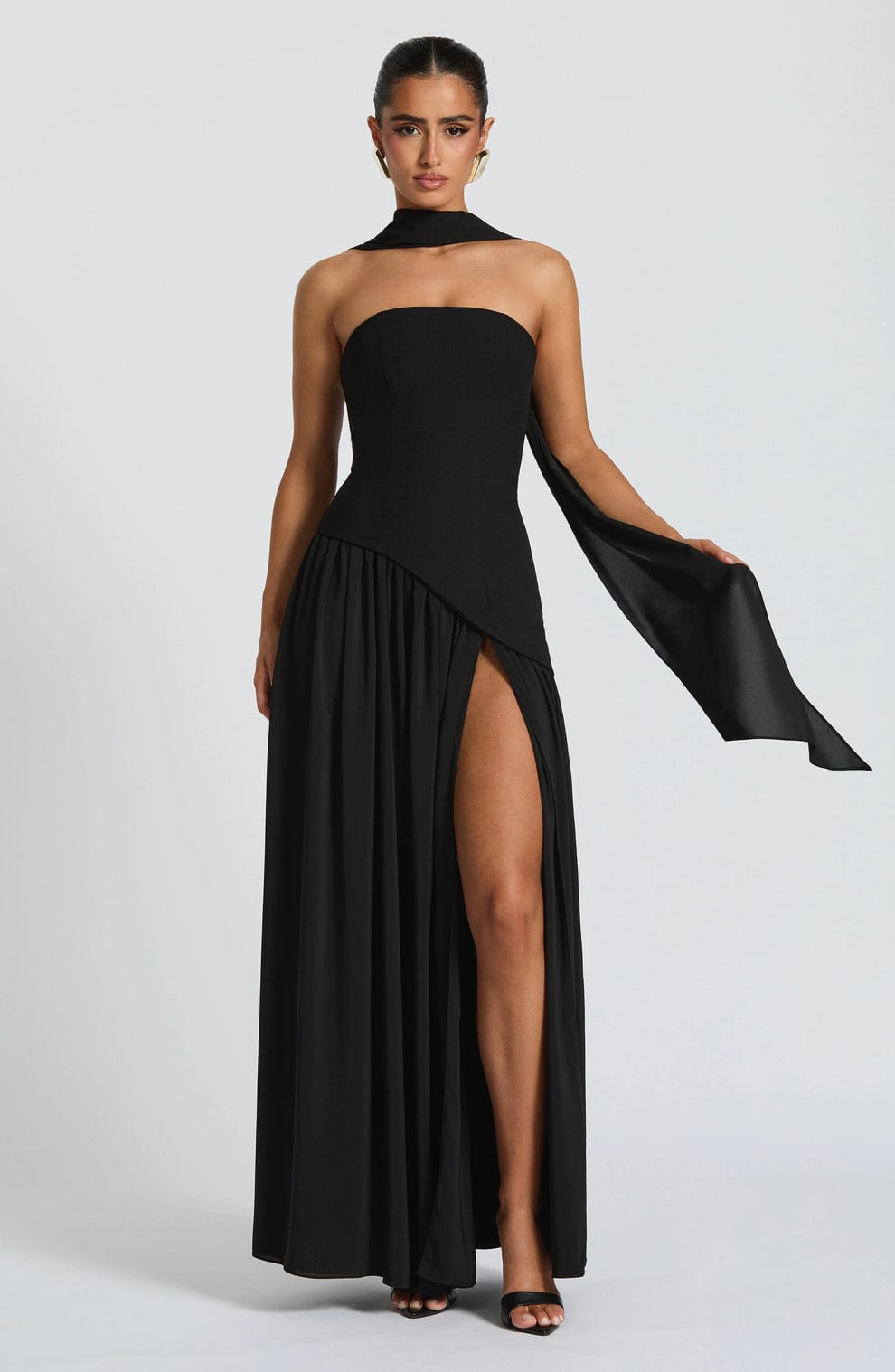 Asymmetrical Maxi Dress With Scarf With Back Adjustable FT754