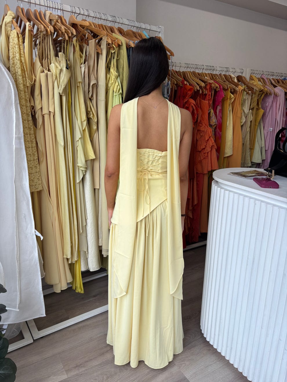Asymmetrical Maxi Dress With Scarf With Back Adjustable FT754