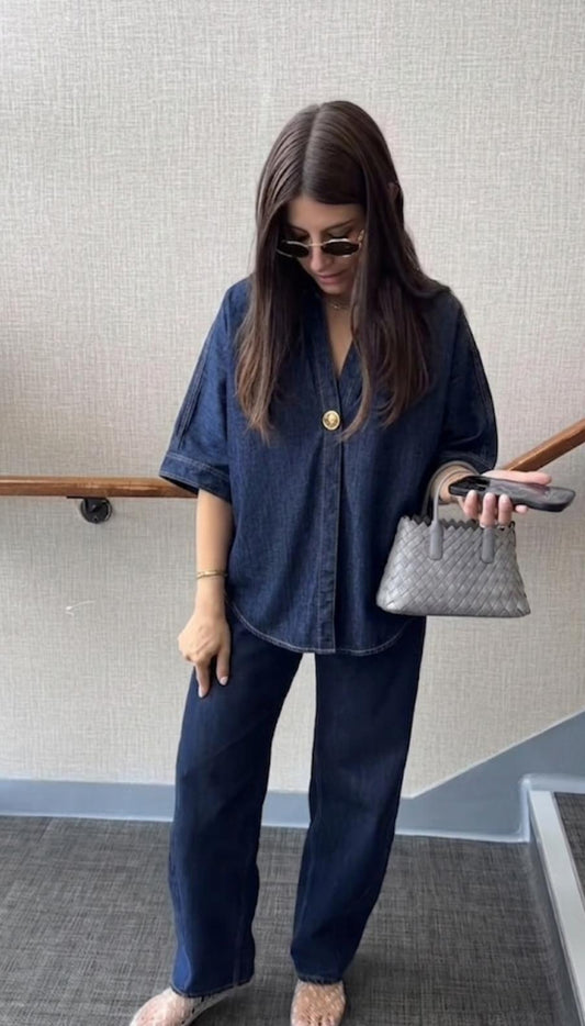 Heavy Denim Gold Buttoned Shirt FT756