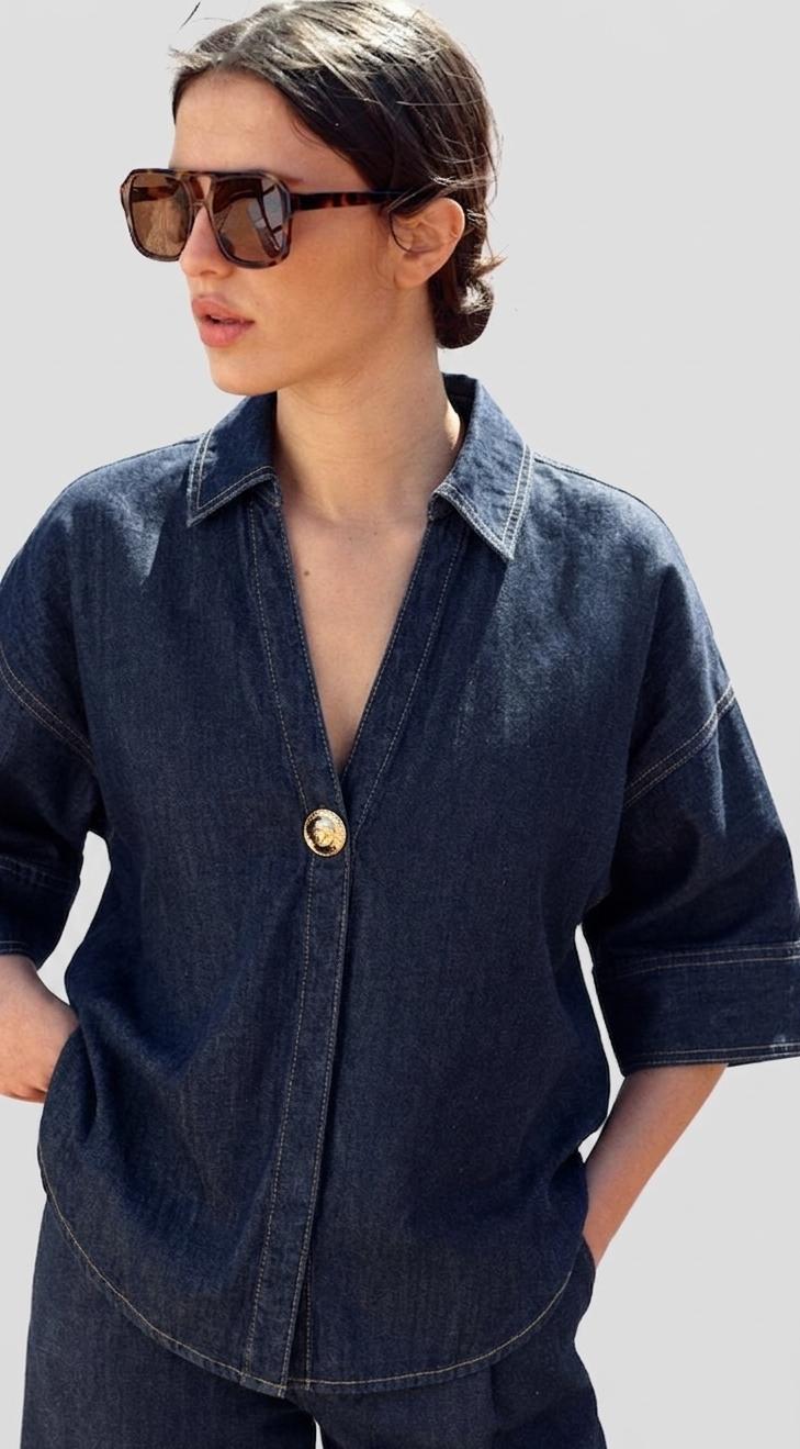 Heavy Denim Gold Buttoned Shirt FT756