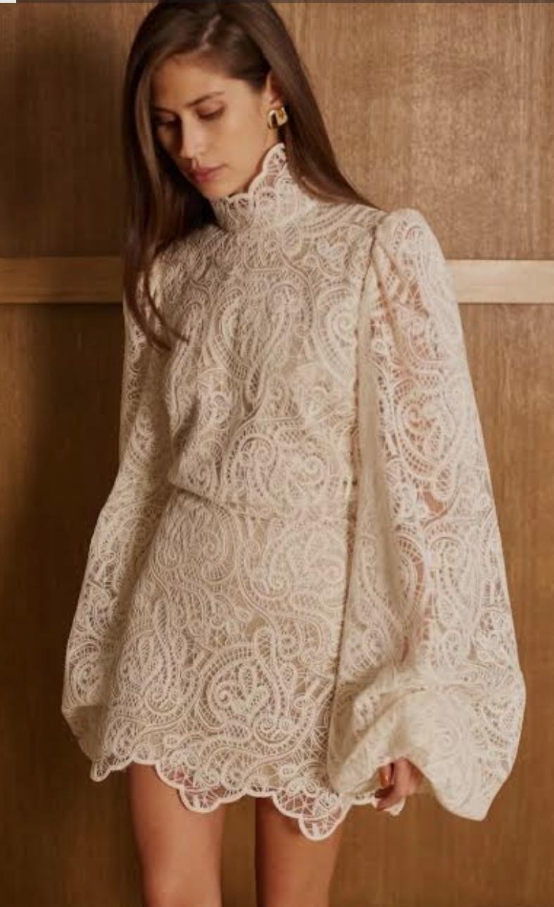 Stunning Cream Lace Skirt Co-Ord Set FT760
