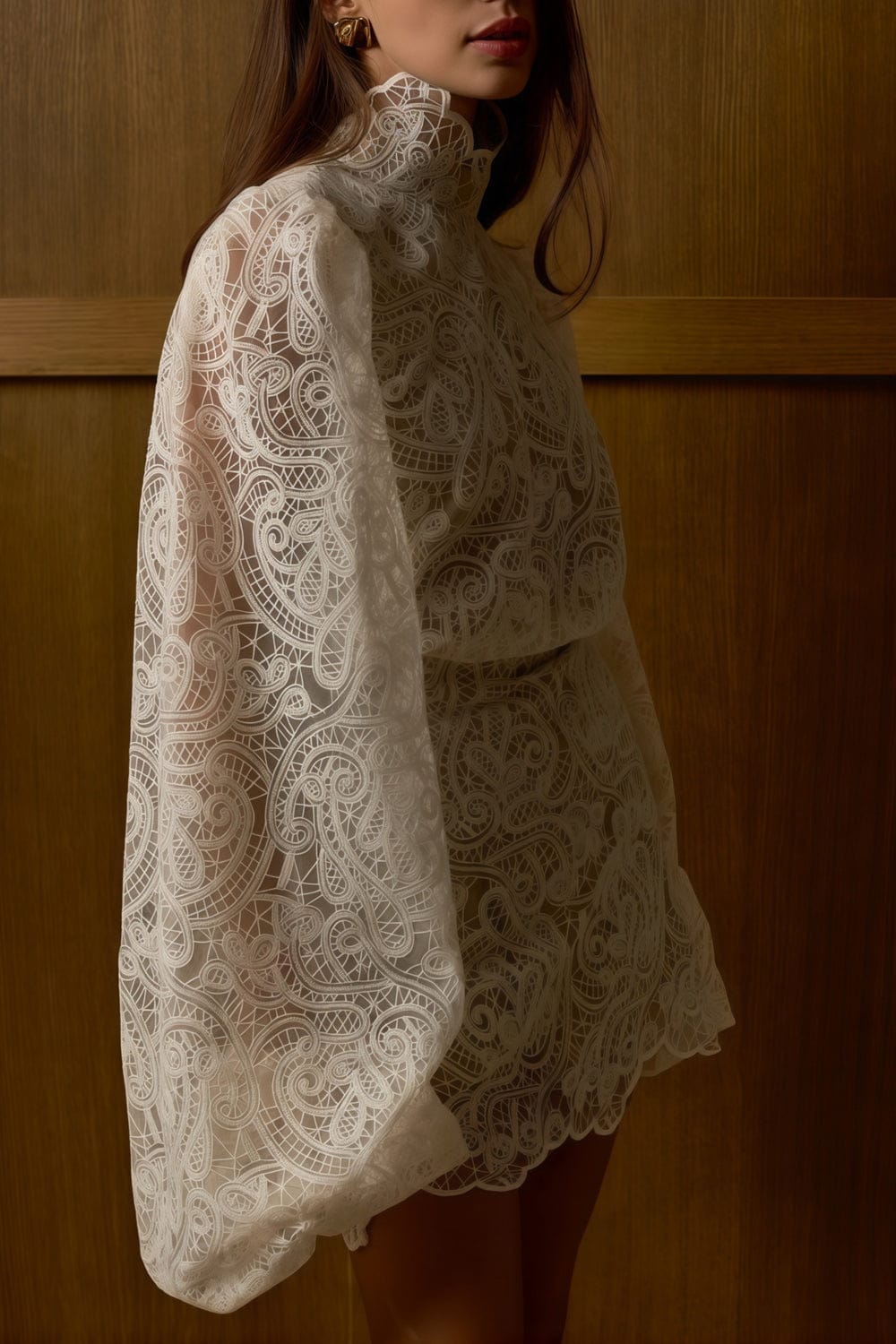 Stunning Cream Lace Skirt Co-Ord Set FT760