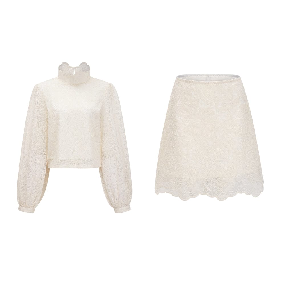 Stunning Cream Lace Skirt Co-Ord Set FT760
