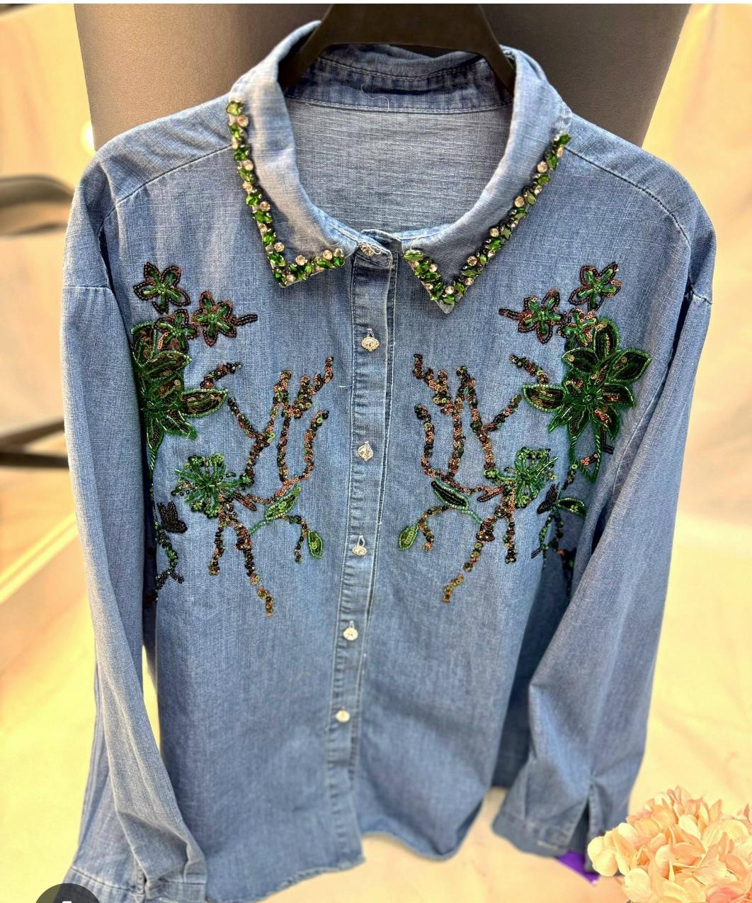 Beautiful Denim Embellished Shirt FT766