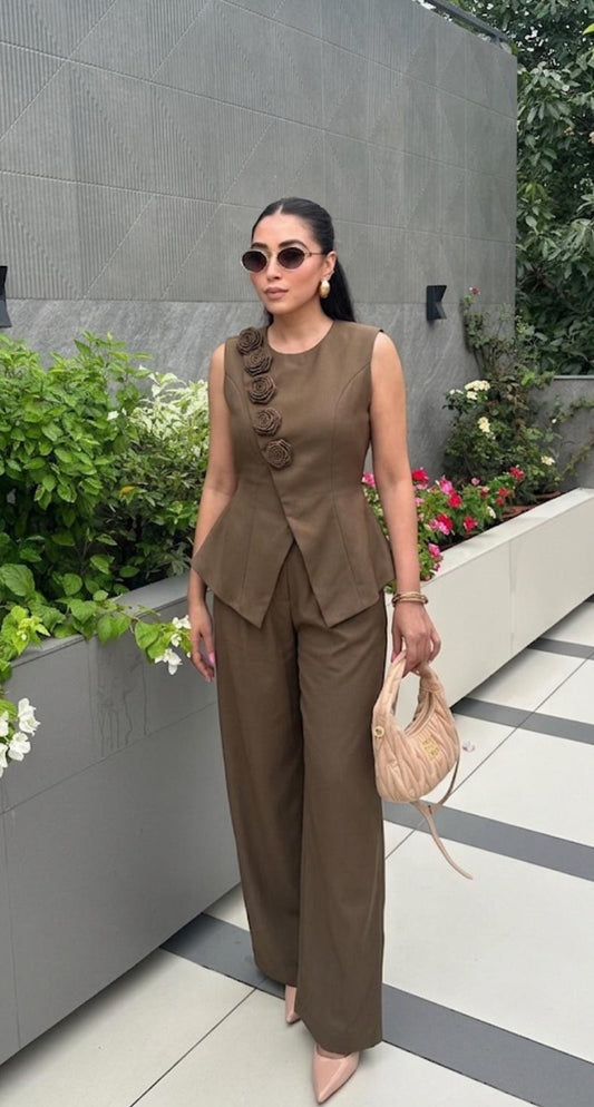 Flower Waist Coat And Pant Set FT769
