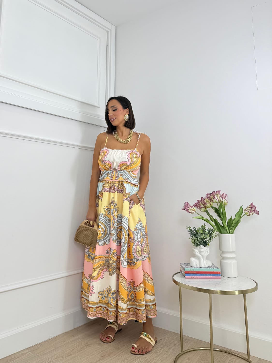 Stunning Paisley Cotton Linen Dress FT774