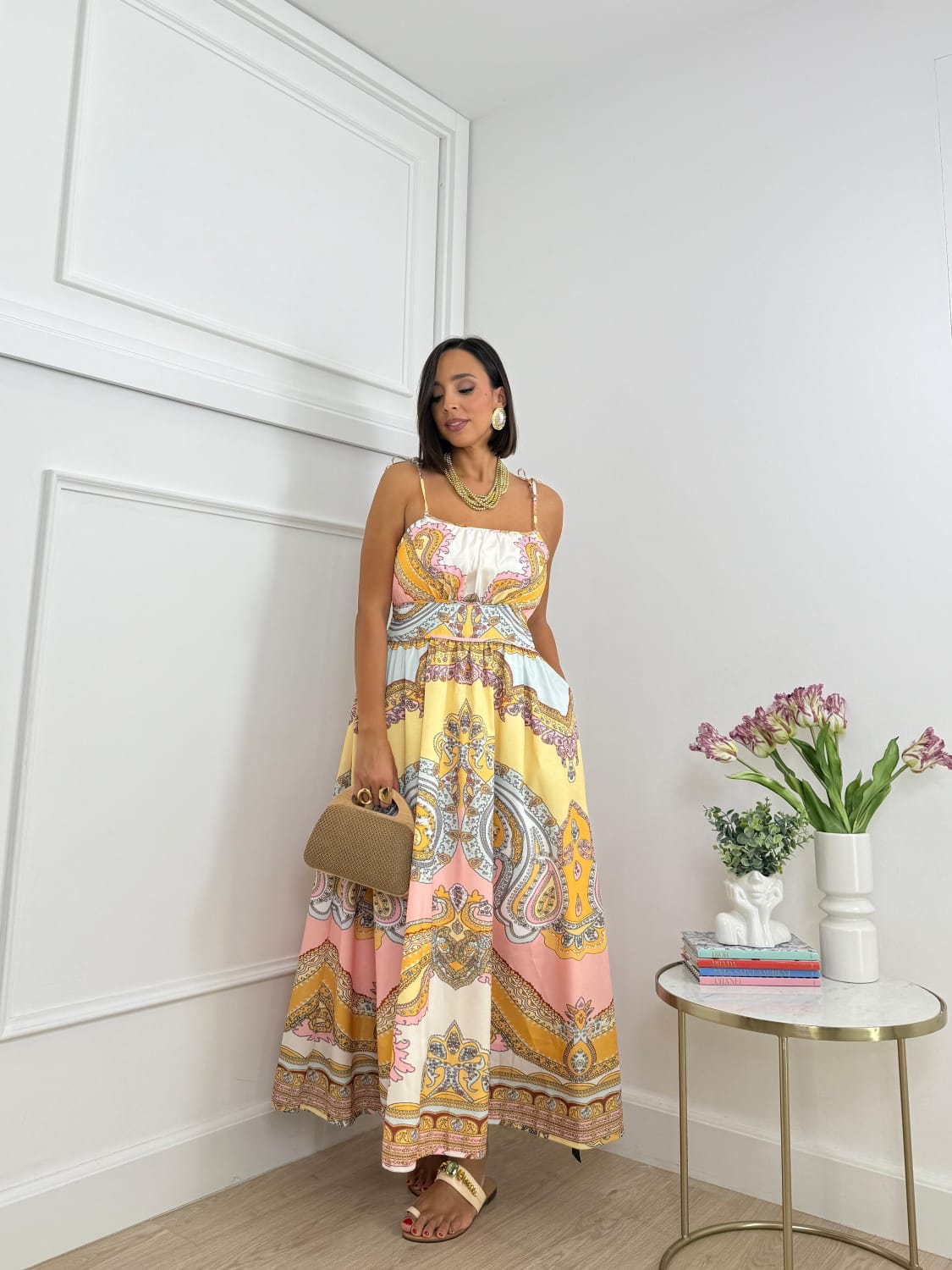 Stunning Paisley Cotton Linen Dress FT774