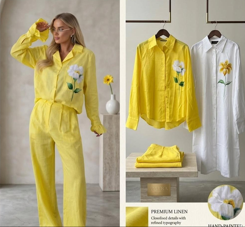 Cotton Linen Hand Painted Luxury Co-Ord Set FT783