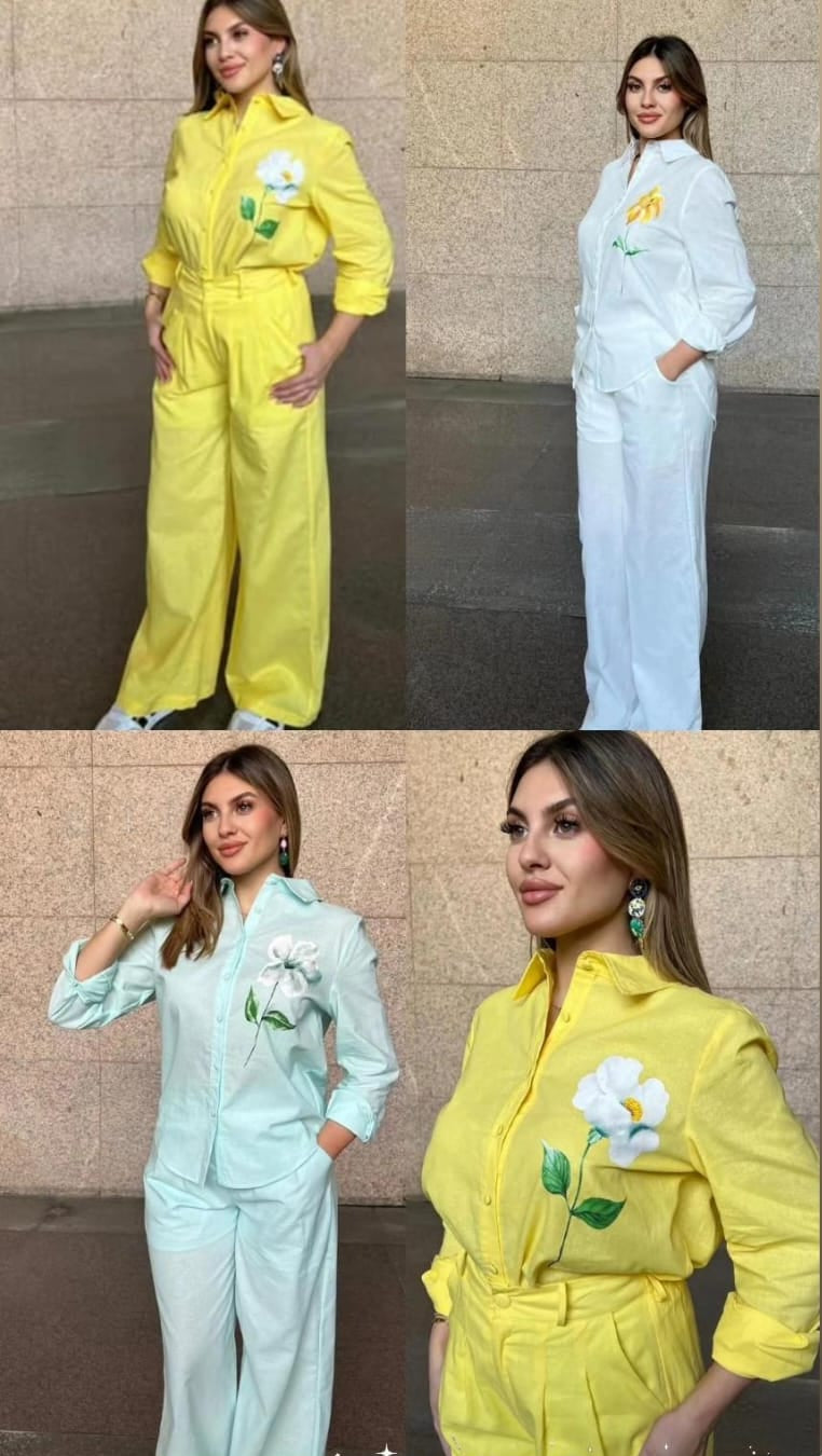 Cotton Linen Hand Painted Luxury Co-Ord Set FT783