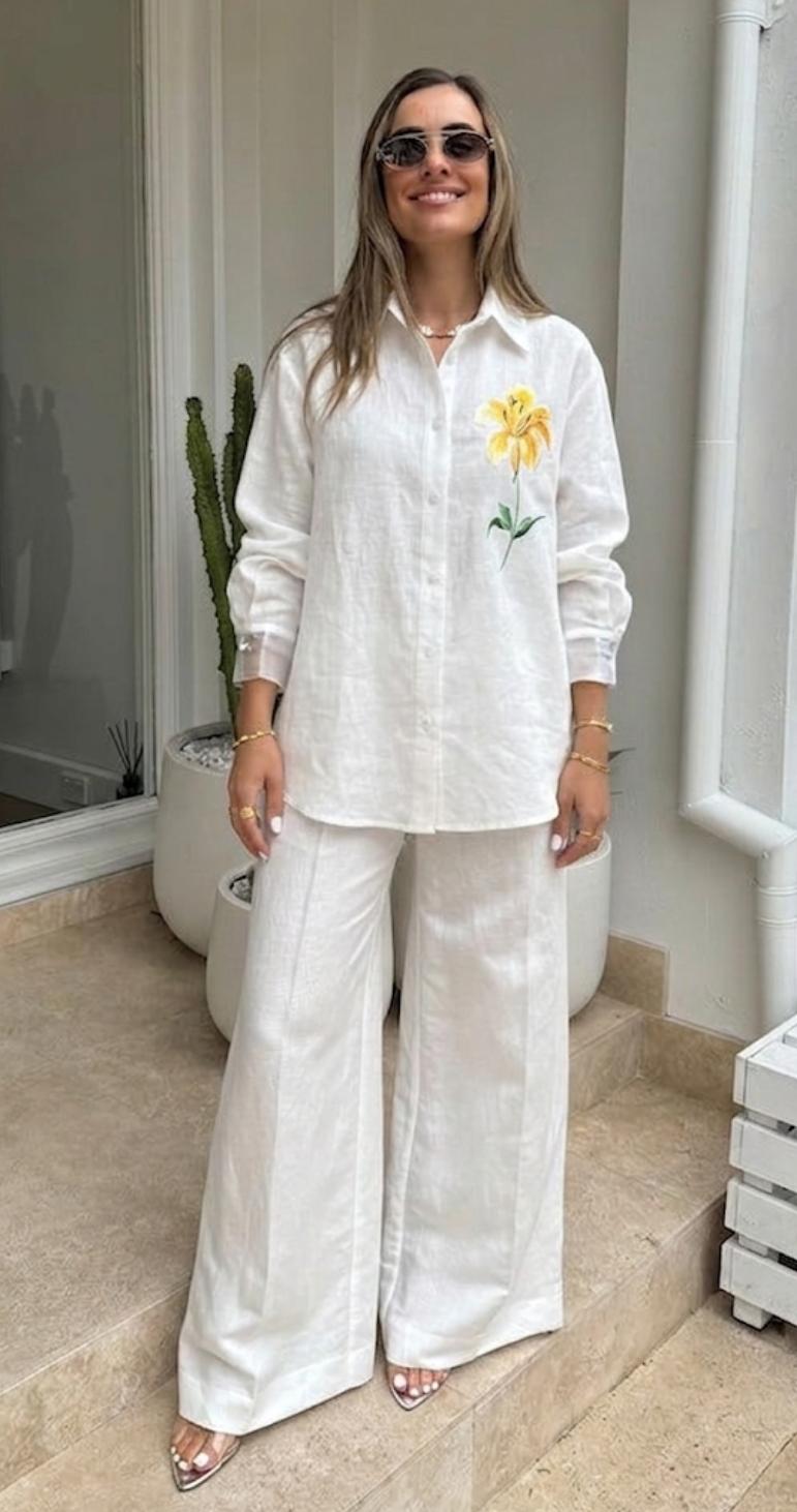 Cotton Linen Hand Painted Luxury Co-Ord Set FT783