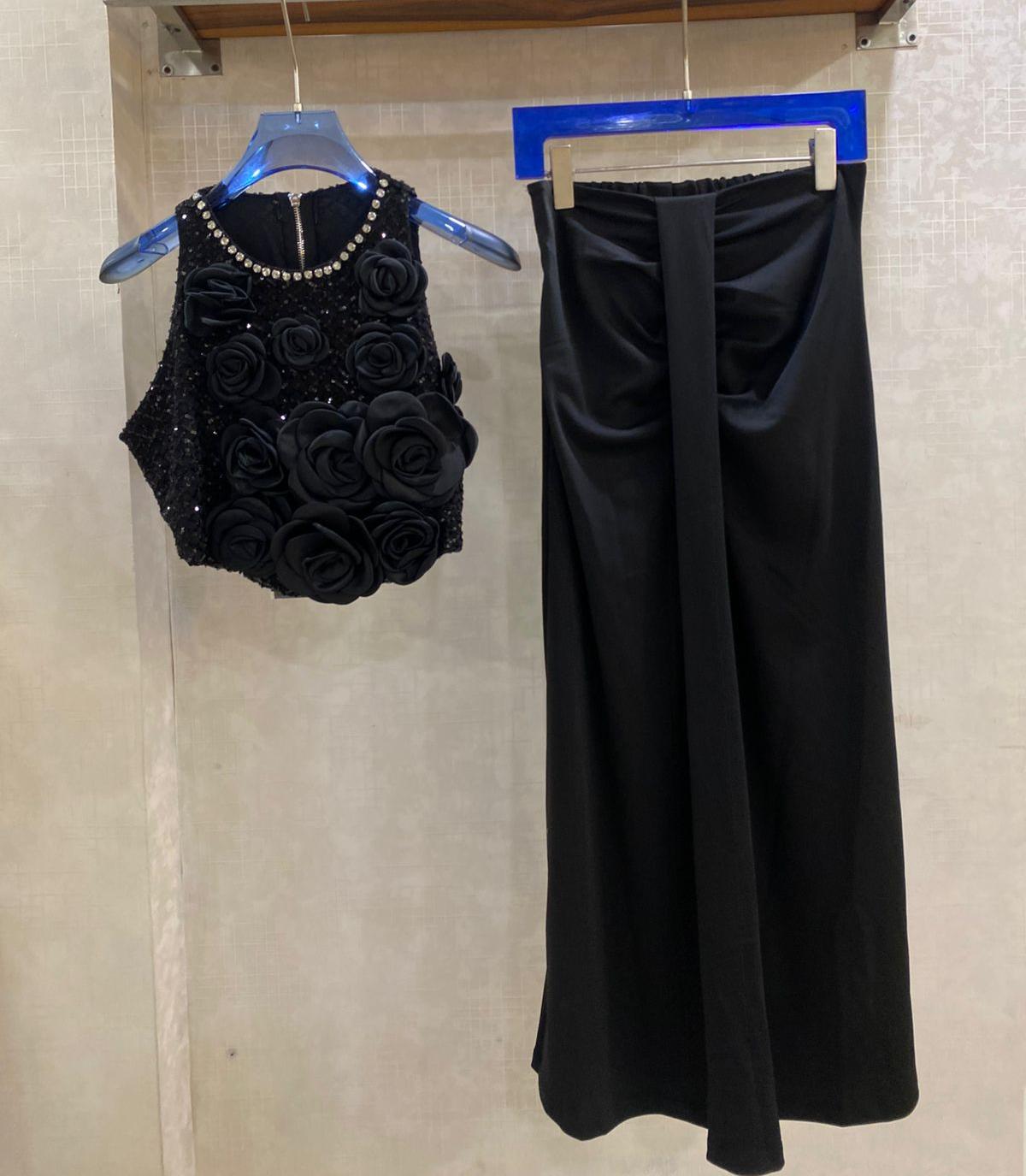 Flower Embellished 2 pc Skirt Set FT851