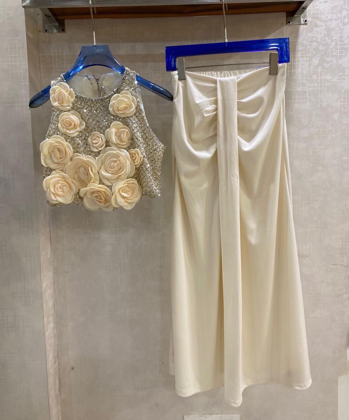 Flower Embellished 2 pc Skirt Set FT851