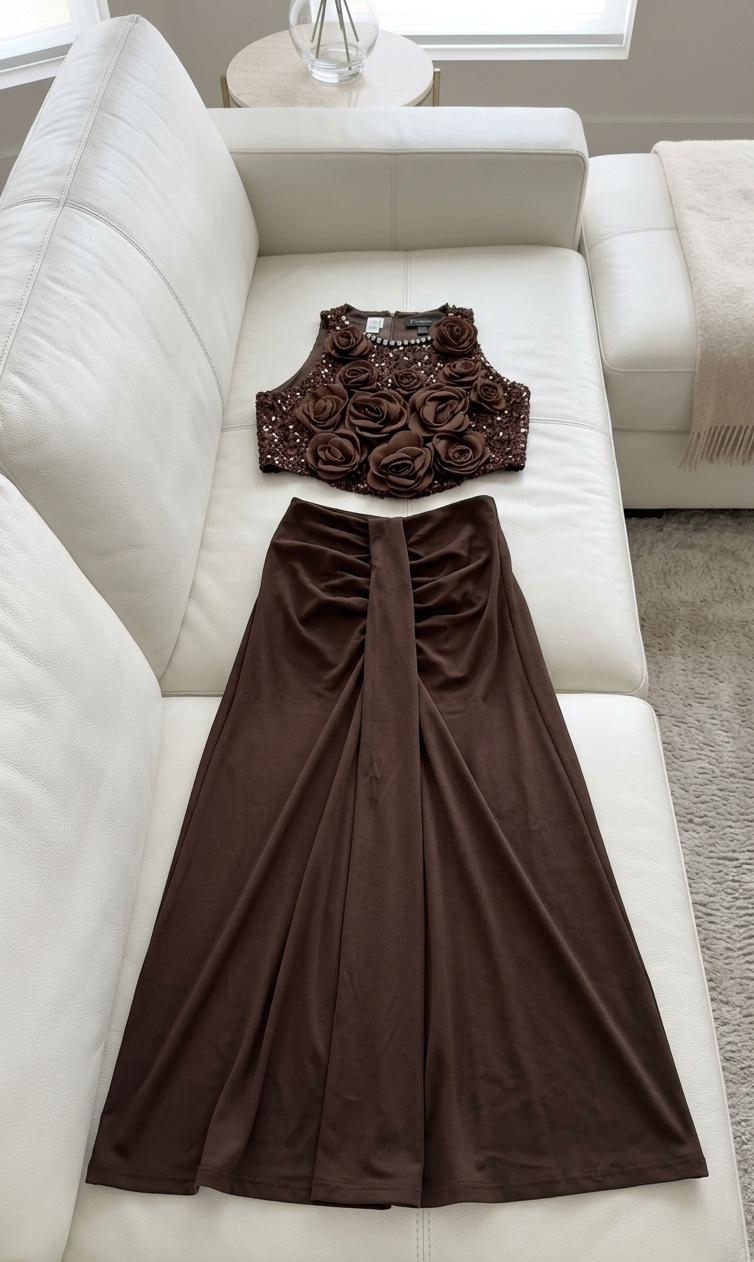 Flower Embellished 2 pc Skirt Set FT851