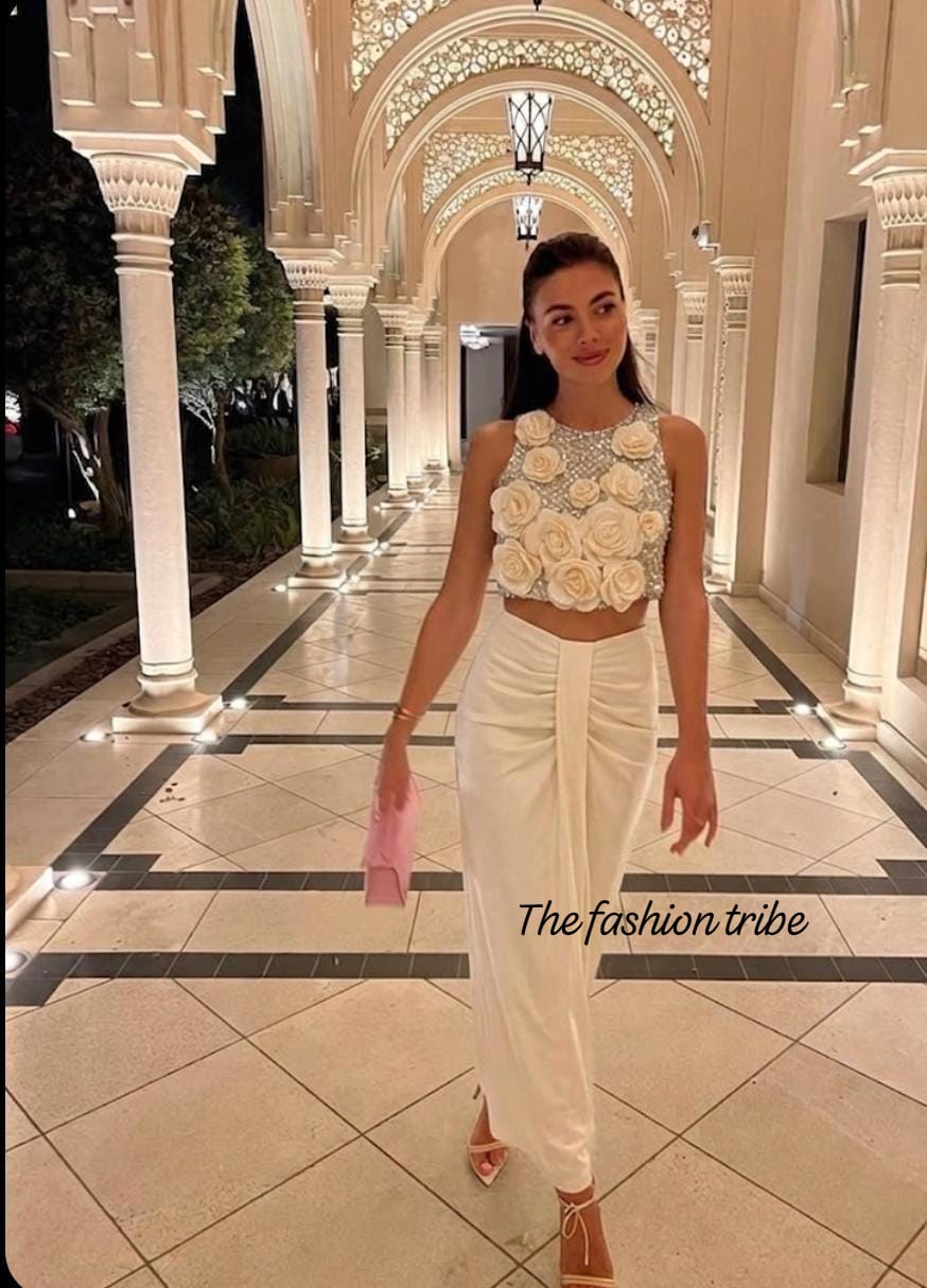 Flower Embellished 2 pc Skirt Set FT851