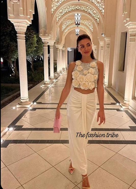 Flower Embellished 2 pc Skirt Set FT786