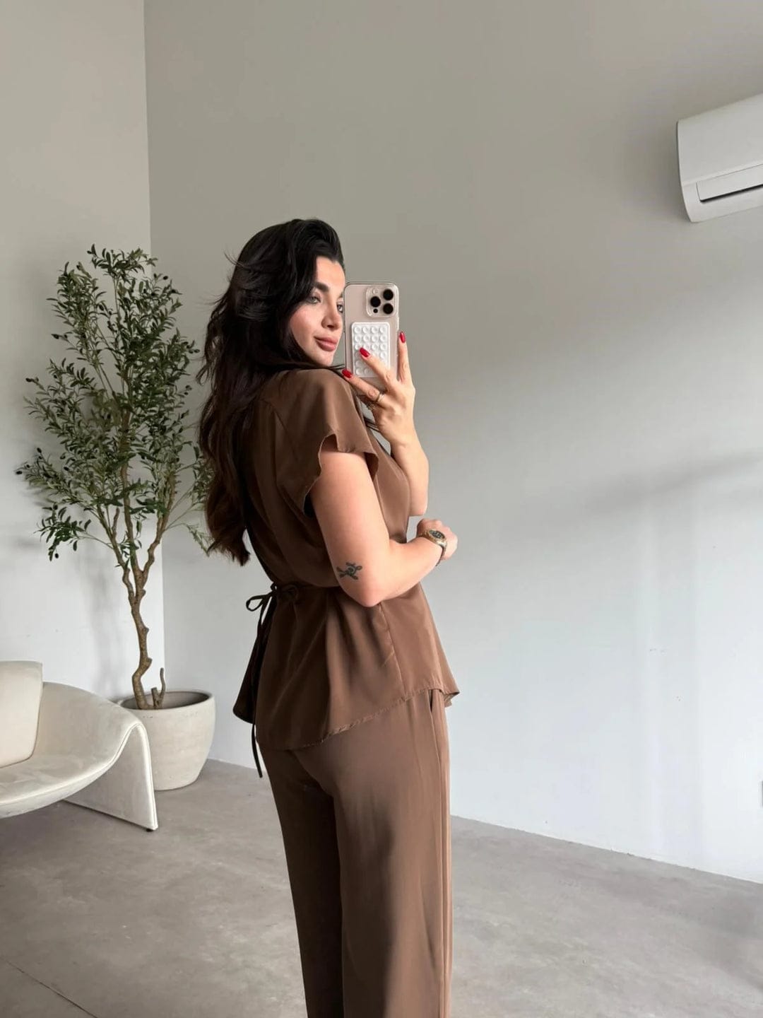 V-Neck Top With Wide-Leg Trouser FT789