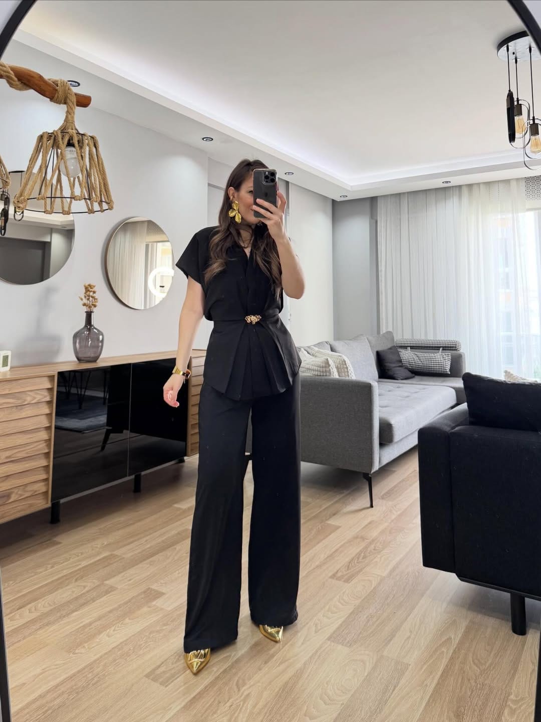 V-Neck Top With Wide-Leg Trouser FT789