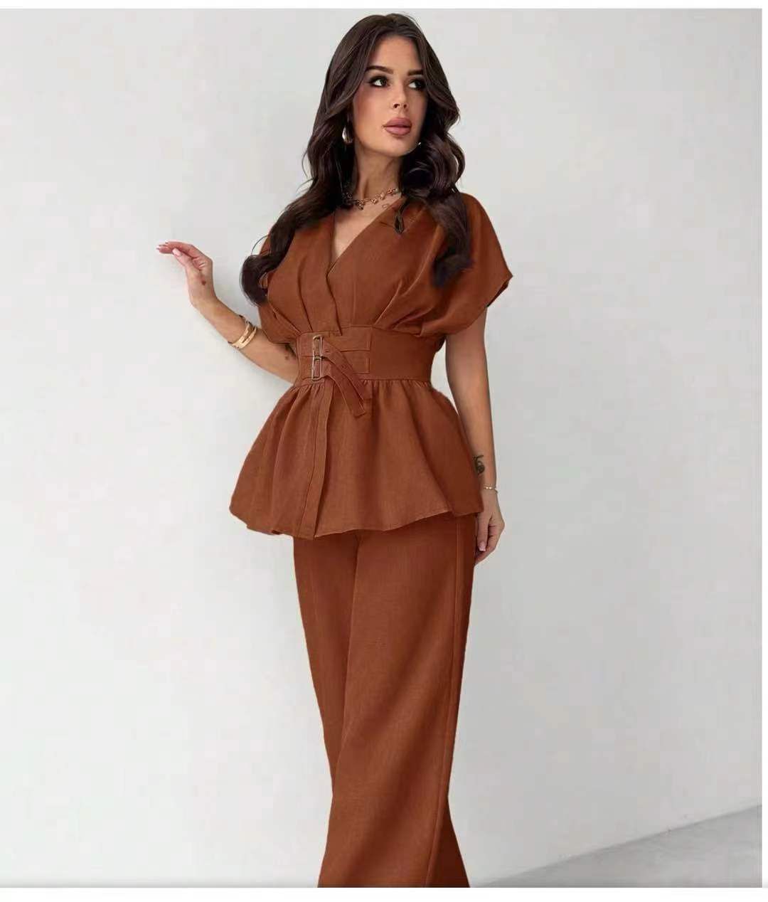 Cotton Linen Inspired Buckle Co-Ord Set FT797