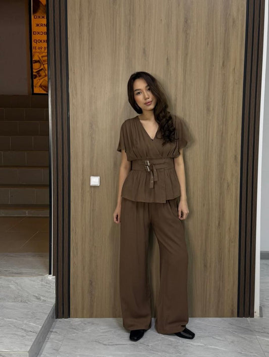 Cotton Linen Inspired Buckle Co-Ord Set FT797