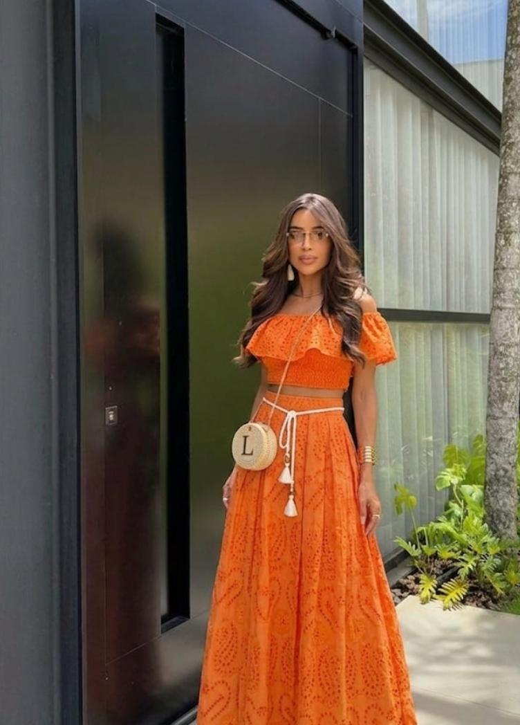 Luxe Off Shoulder Eyelet Top And Skirt Set FT806
