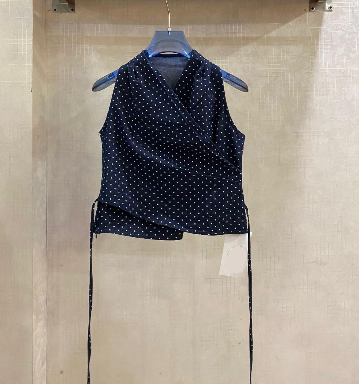 Denim Polka Wrap Style Top FT804