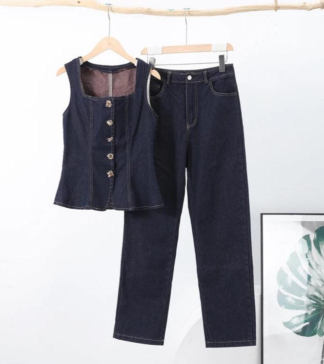 Denim Waistcoat And Pant Set FT805