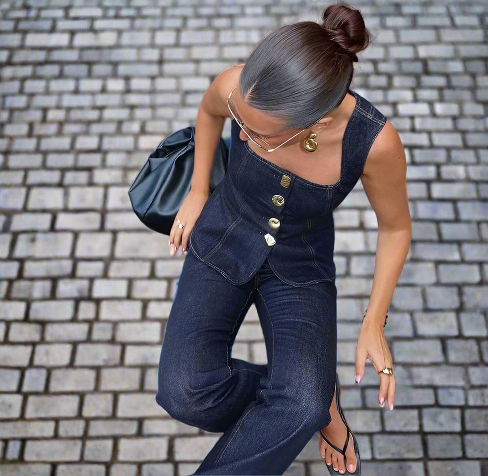 Denim Waistcoat And Pant Set FT805