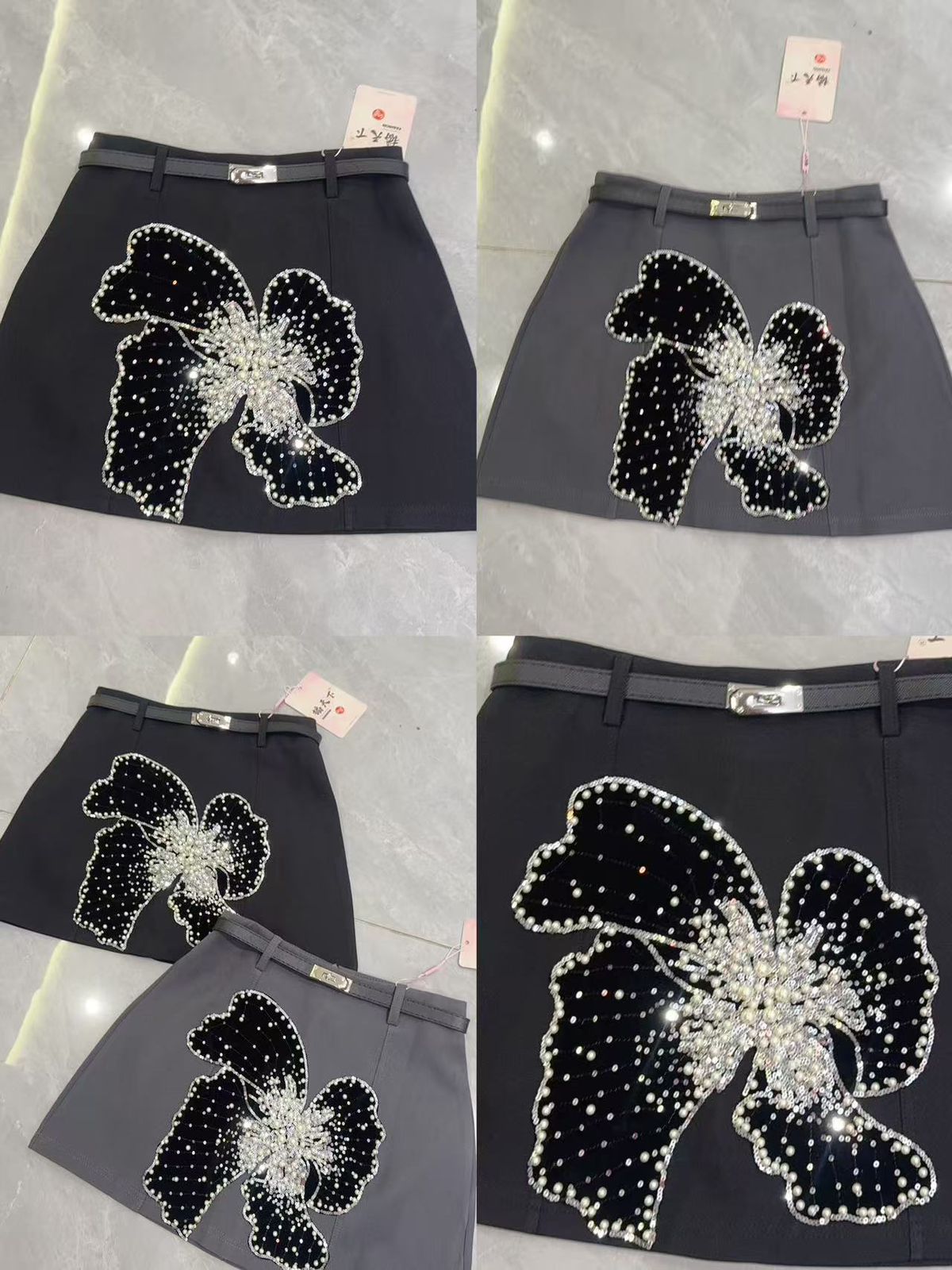 Embellished Flower Skirt With Belt FT807